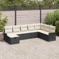 Conjunto de sofá de jardín con cojín 8 pcs Negro Poliratán