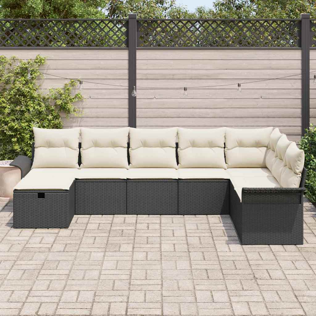 Conjunto de sofá de jardín con cojín 8 pcs Negro Poliratán
