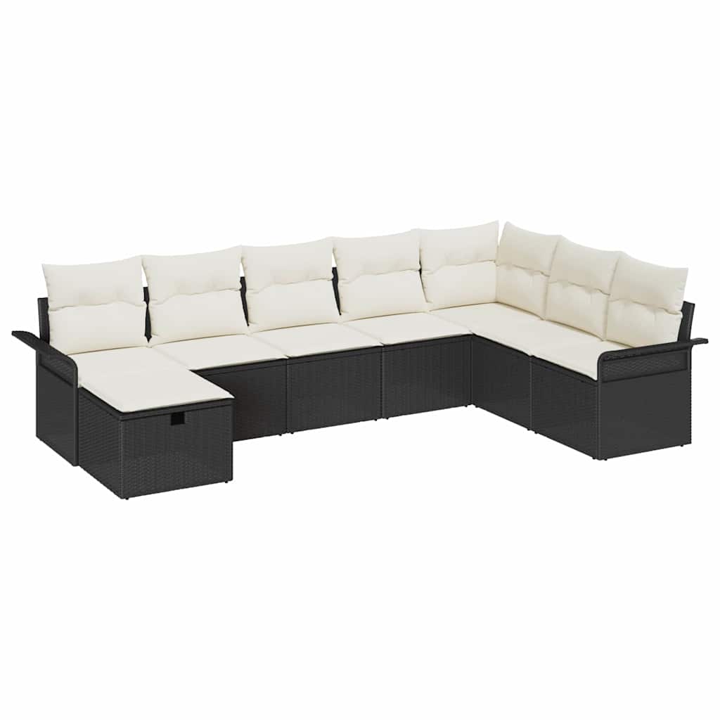 Conjunto de sofá de jardín con cojín 8 pcs Negro Poliratán