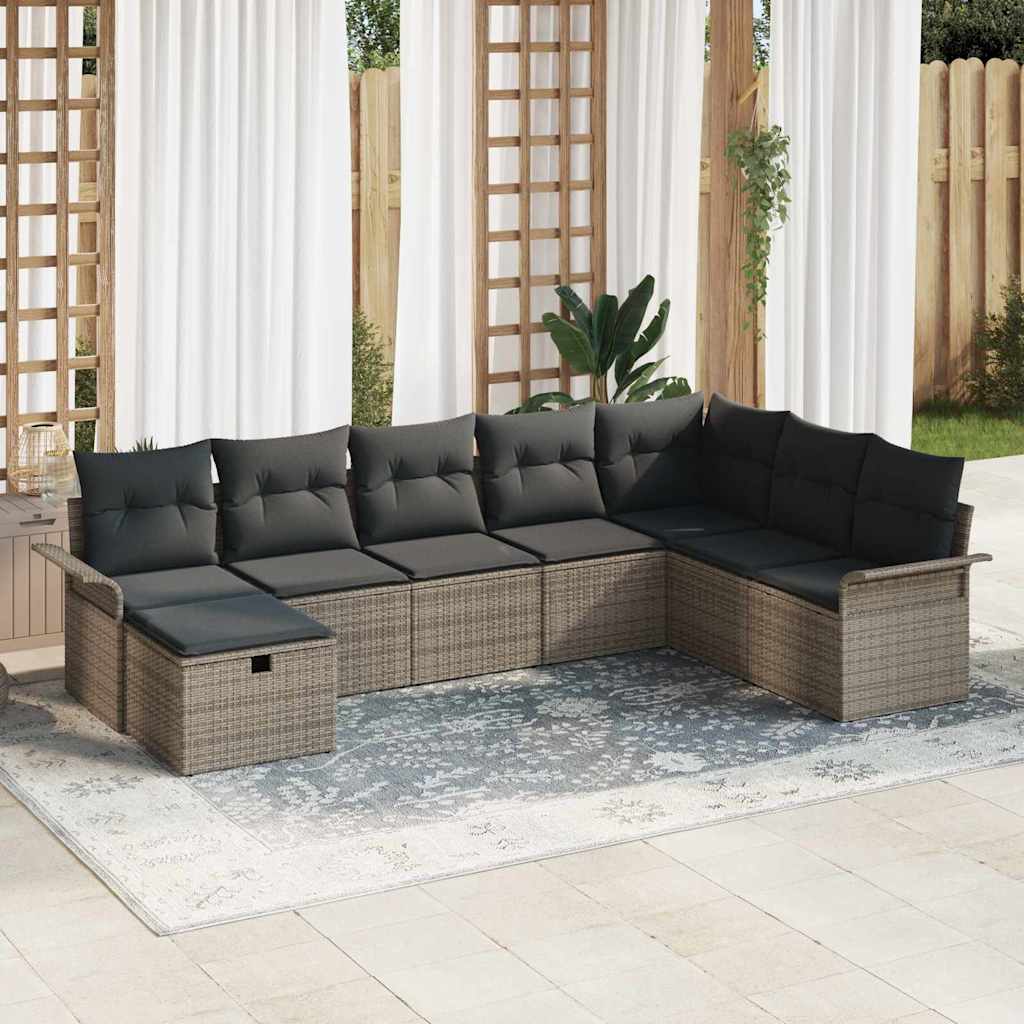 Conjunto de sofá de jardín con cojín 8 pcs Gris claro Poliratán