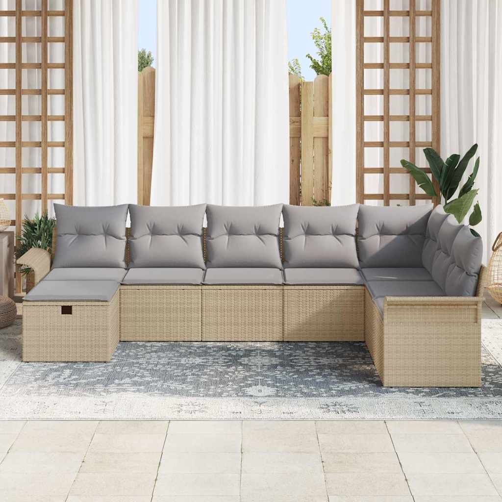Conjunto de sofá de jardín con cojín 8 pcs Beige Poliratán