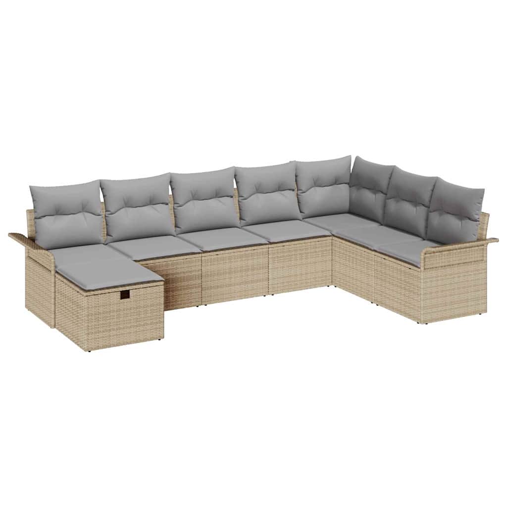 Conjunto de sofá de jardín con cojín 8 pcs Beige Poliratán