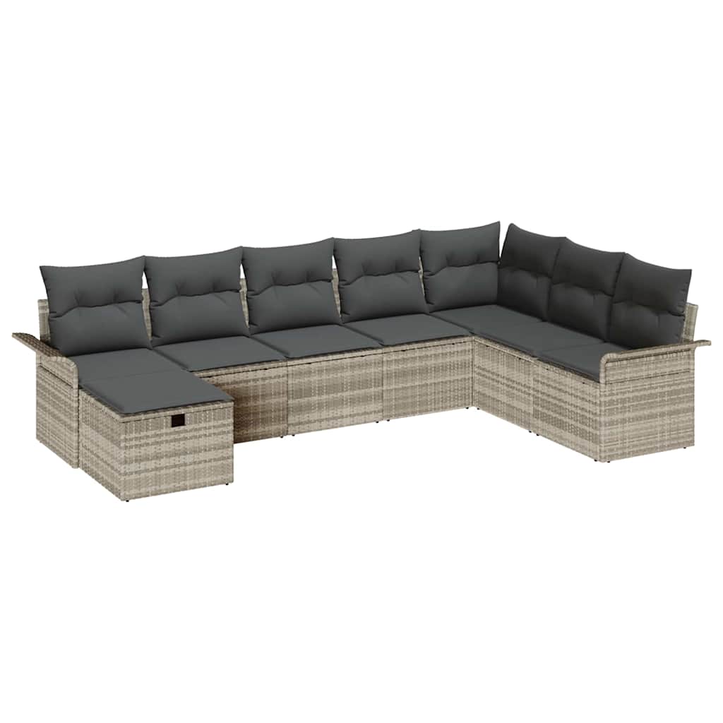 Conjunto de sofá de jardín con cojín 8 pcs Gris claro Poliratán
