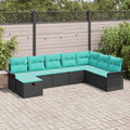 Conjunto de sofá de jardín con cojín 8 pcs Negro Poliratán