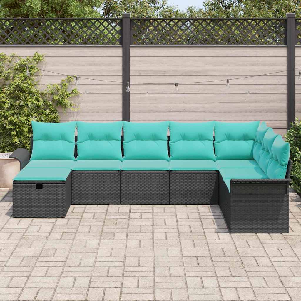 Conjunto de sofá de jardín con cojín 8 pcs Negro Poliratán