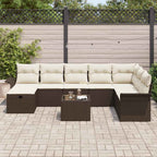 Conjunto de sofá de jardín con cojín 9 pcs Marrón Poliratán