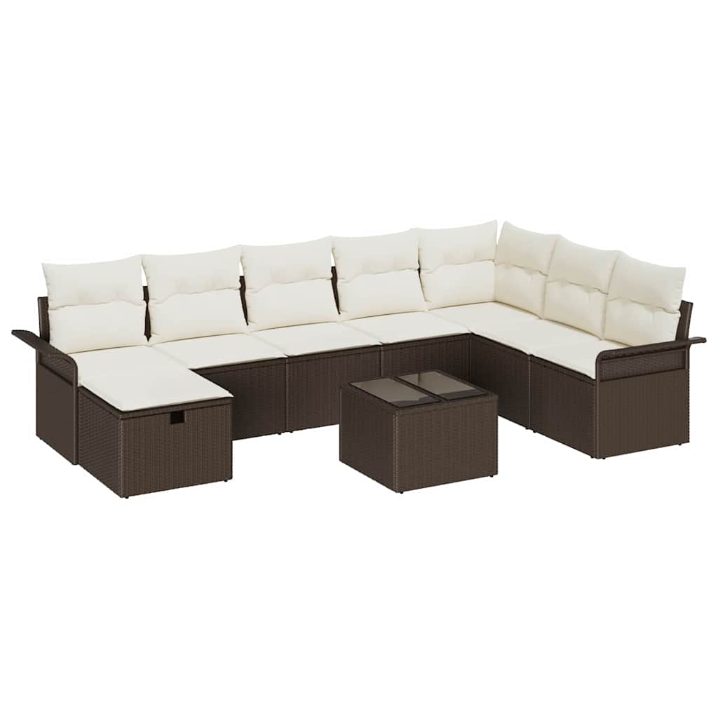 Conjunto de sofá de jardín con cojín 9 pcs Marrón Poliratán
