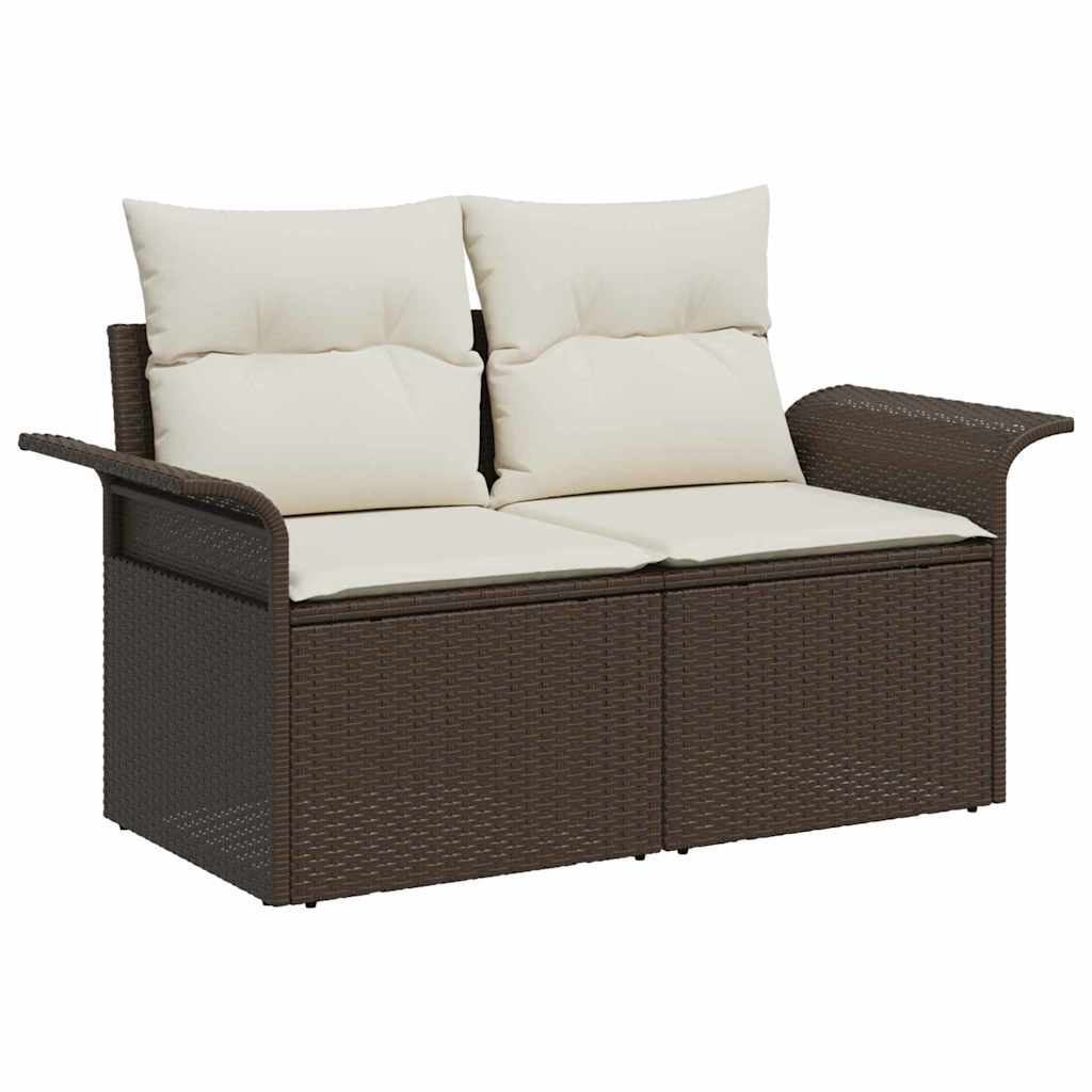 Conjunto de sofá de jardín con cojín 9 pcs Marrón Poliratán