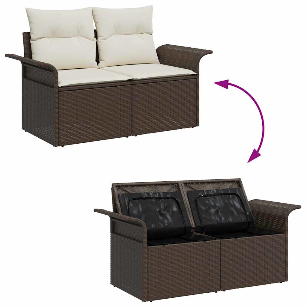 Conjunto de sofá de jardín con cojín 9 pcs Marrón Poliratán