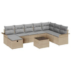 Conjunto de sofá de jardín con cojín 9 pcs Beige Poliratán