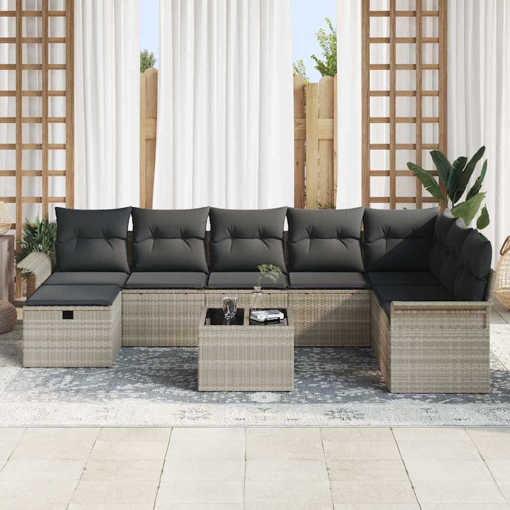 Conjunto de sofá de jardín con cojín 9 pcs Gris claro Poliratán