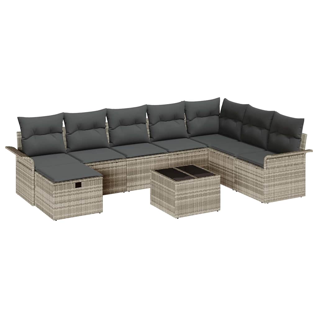 Conjunto de sofá de jardín con cojín 9 pcs Gris claro Poliratán