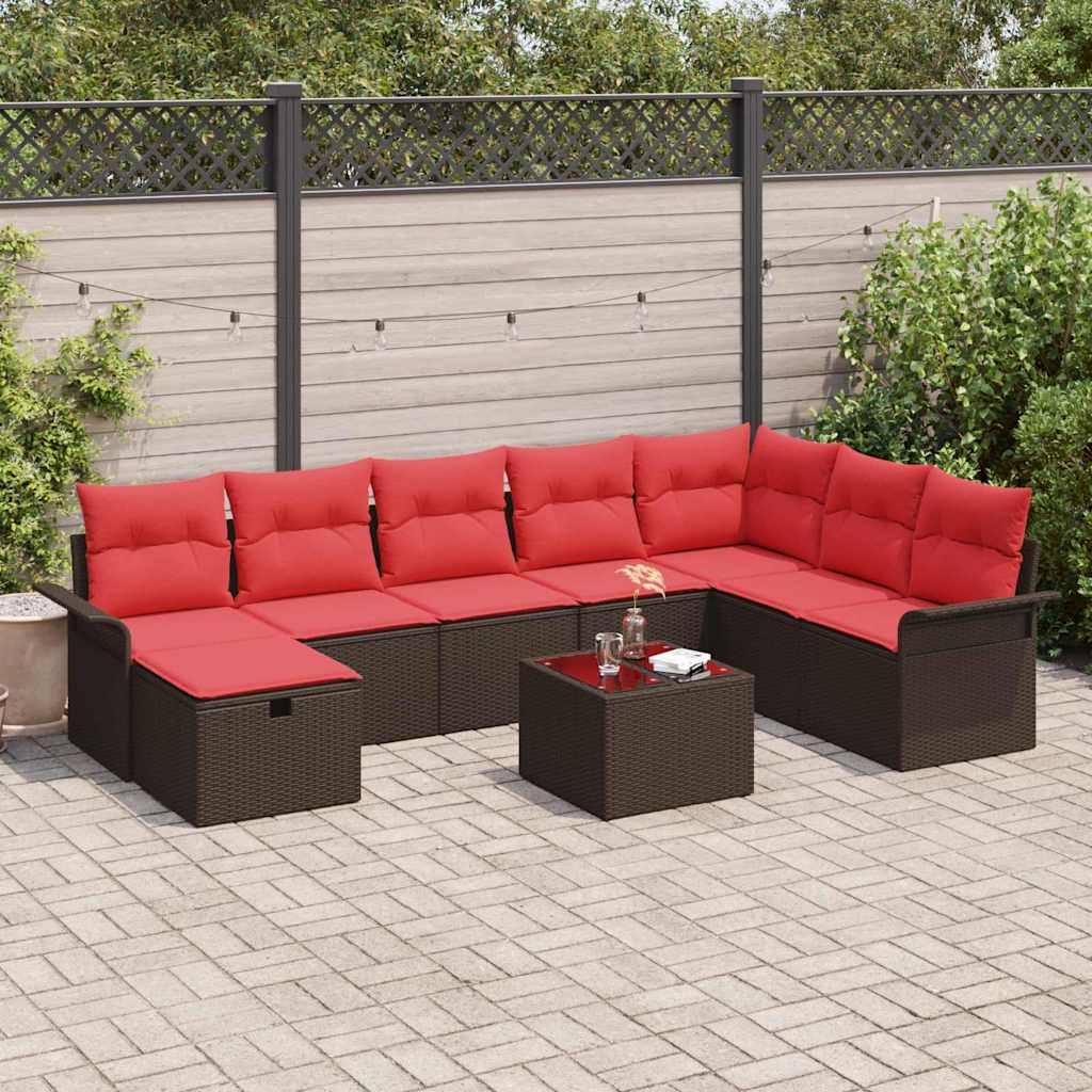 Conjunto de sofá de jardim com almofada 8 unid. Preto Poliratã