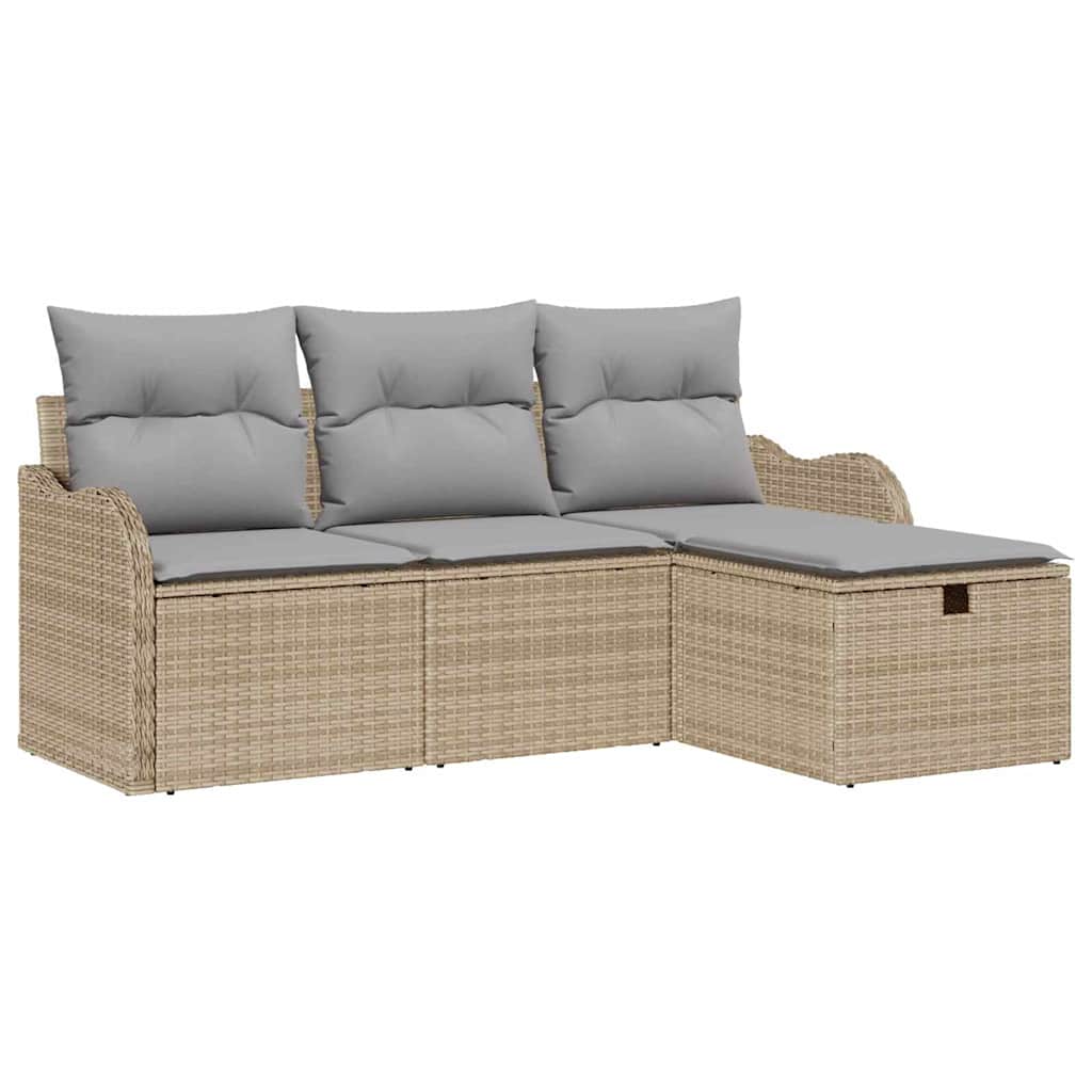Conjunto de sofá de jardín con cojín 4 pcs Beige Poliratán
