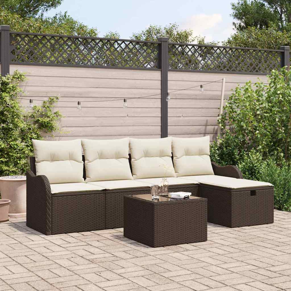 Conjunto de sofá de jardín con cojín 5 pcs Beige Poliratán