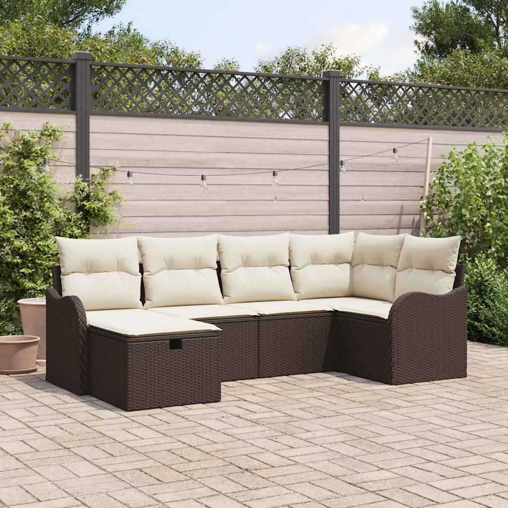 Conjunto de sofá de jardín con cojín 6 pcs Marrón Poliratán