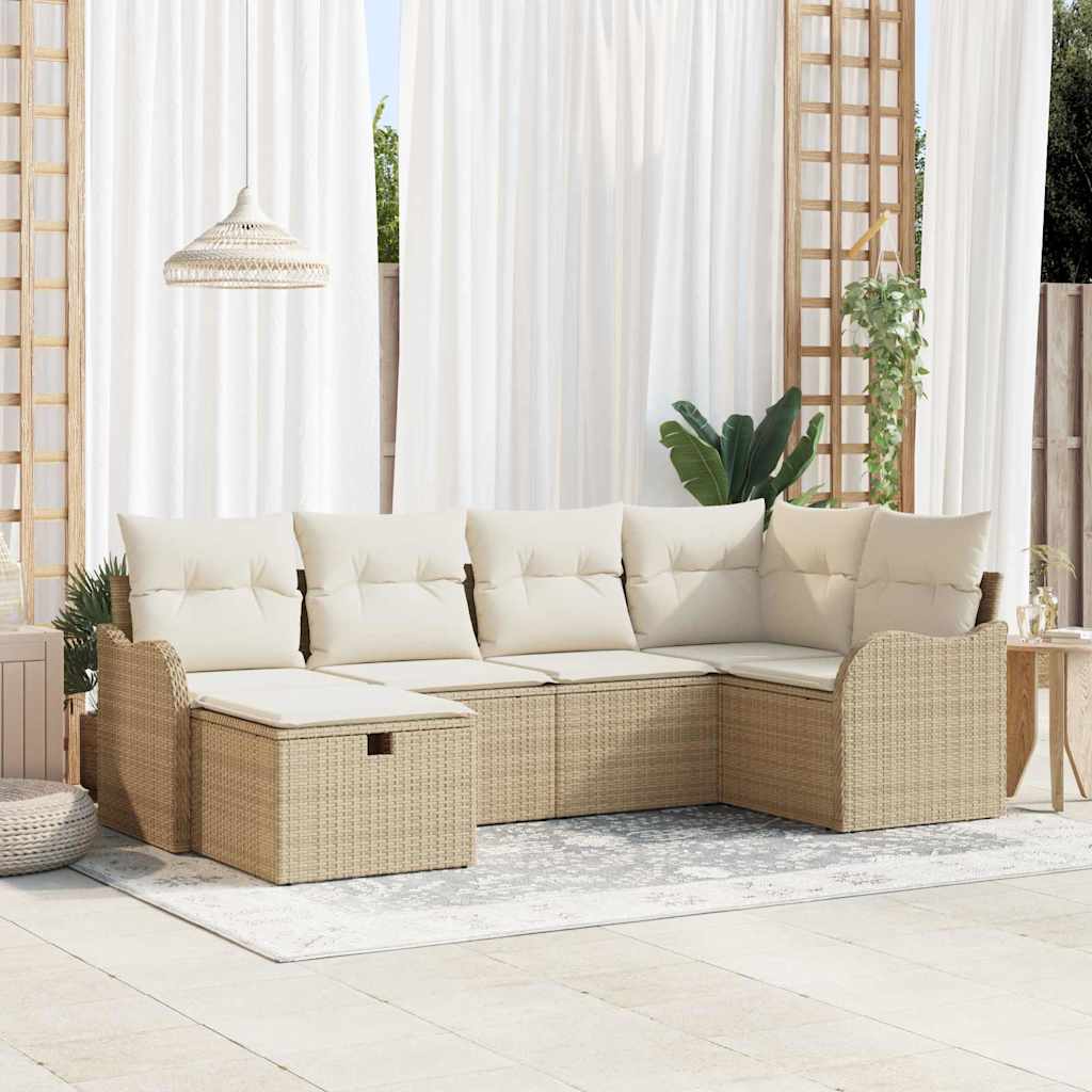 Conjunto de sofá de jardín con cojín 11 pcs Beige Poliratán