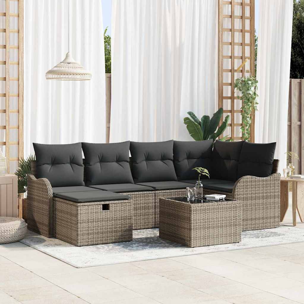 Conjunto de sofá de jardín con cojín 7 pcs Gris claro Poliratán