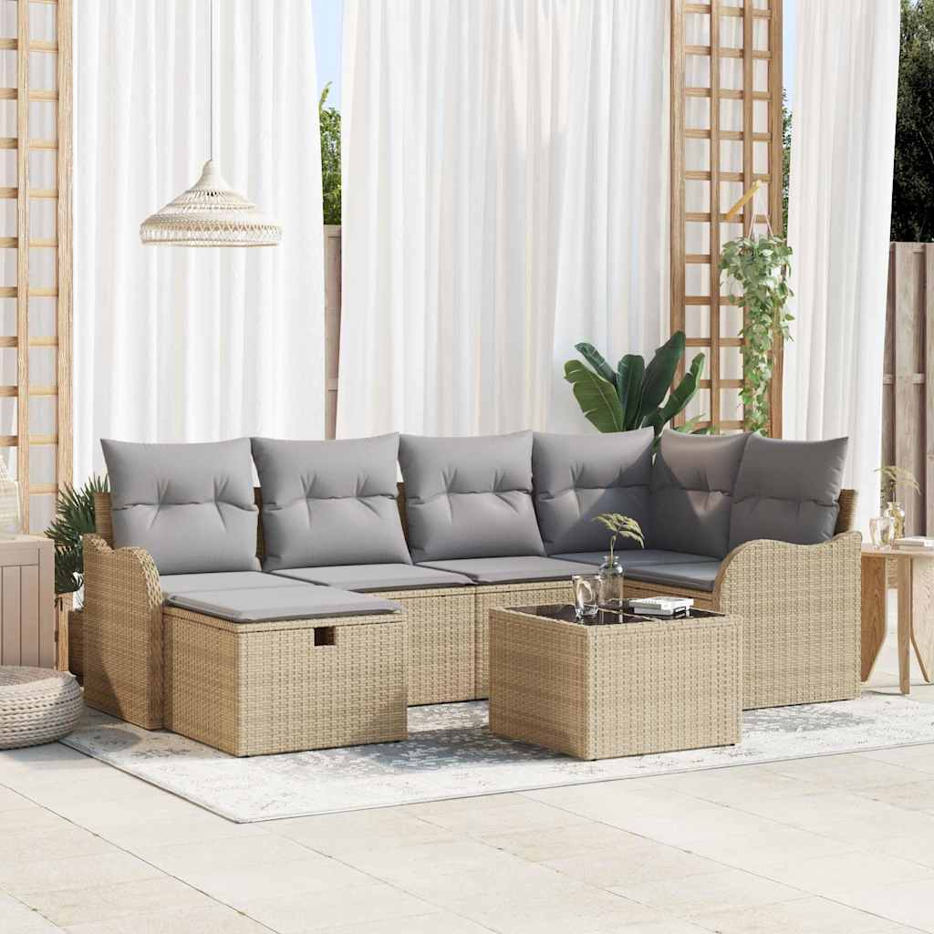 Conjunto de sofá de jardín con cojín 6 pcs Marrón Poliratán