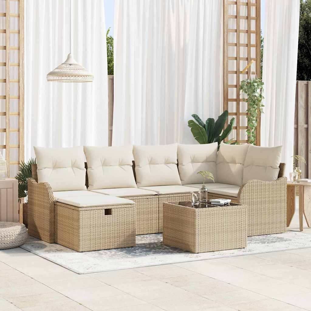 Conjunto de sofá de jardín con cojín 6 pcs Marrón Poliratán