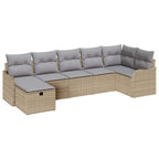 Conjunto de sofá de jardín con cojín 7 pcs Beige Poliratán