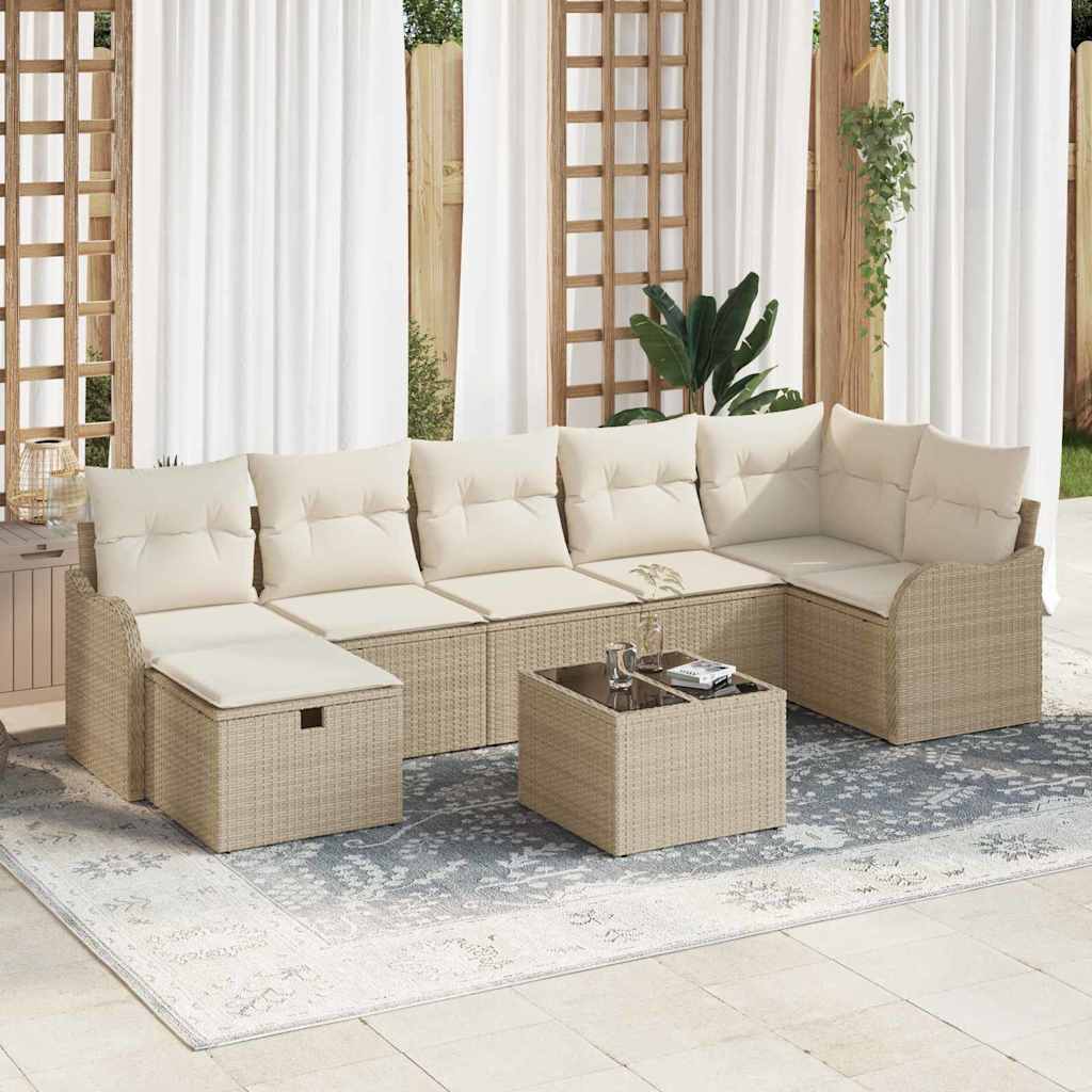 Conjunto de sofá de jardín con cojín 7 pcs Beige Poliratán