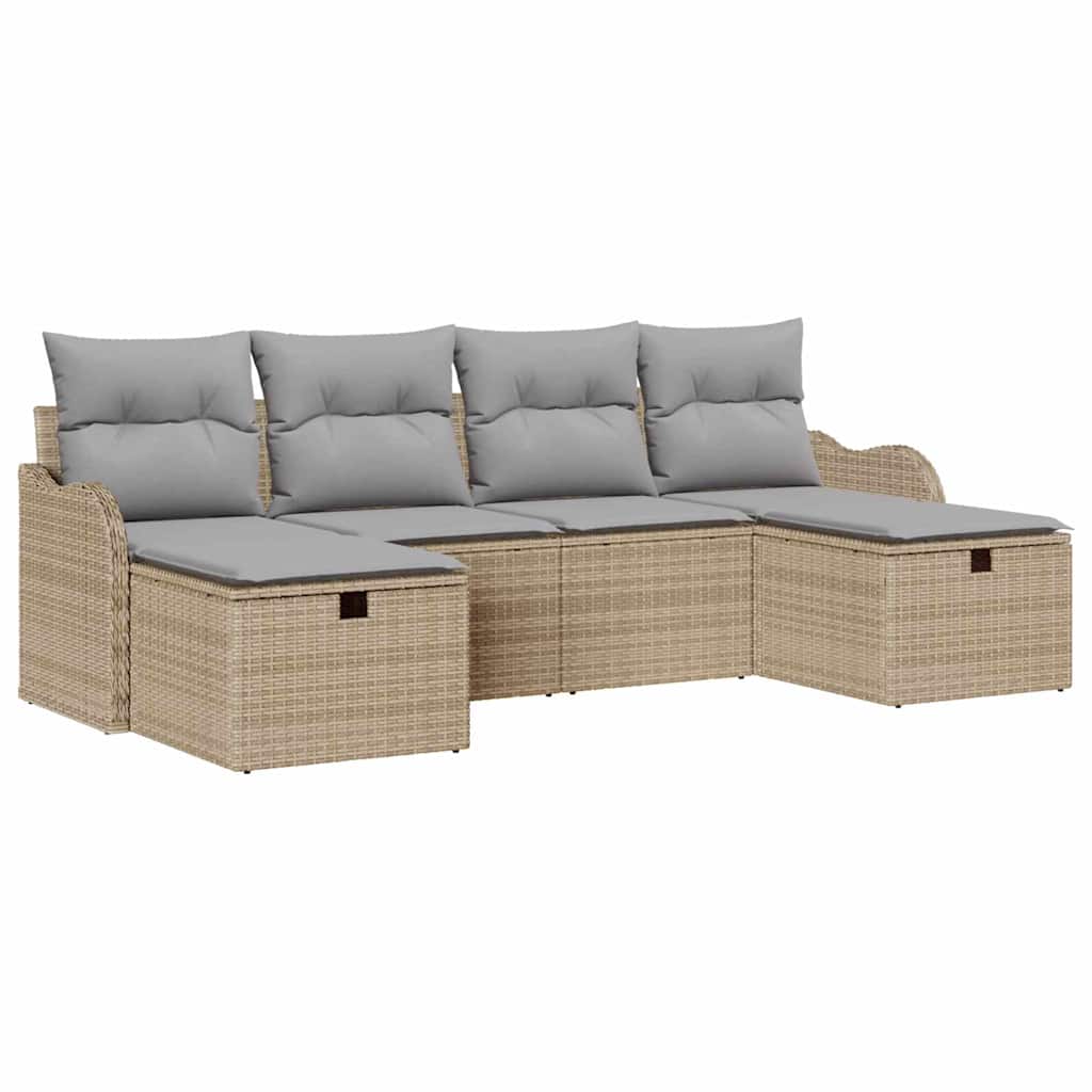 Conjunto de sofá de jardín 6 pcs Beige ratán sintético