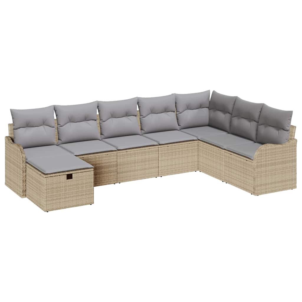 Conjunto de sofá de jardín con cojín 8 pcs Beige Poliratán