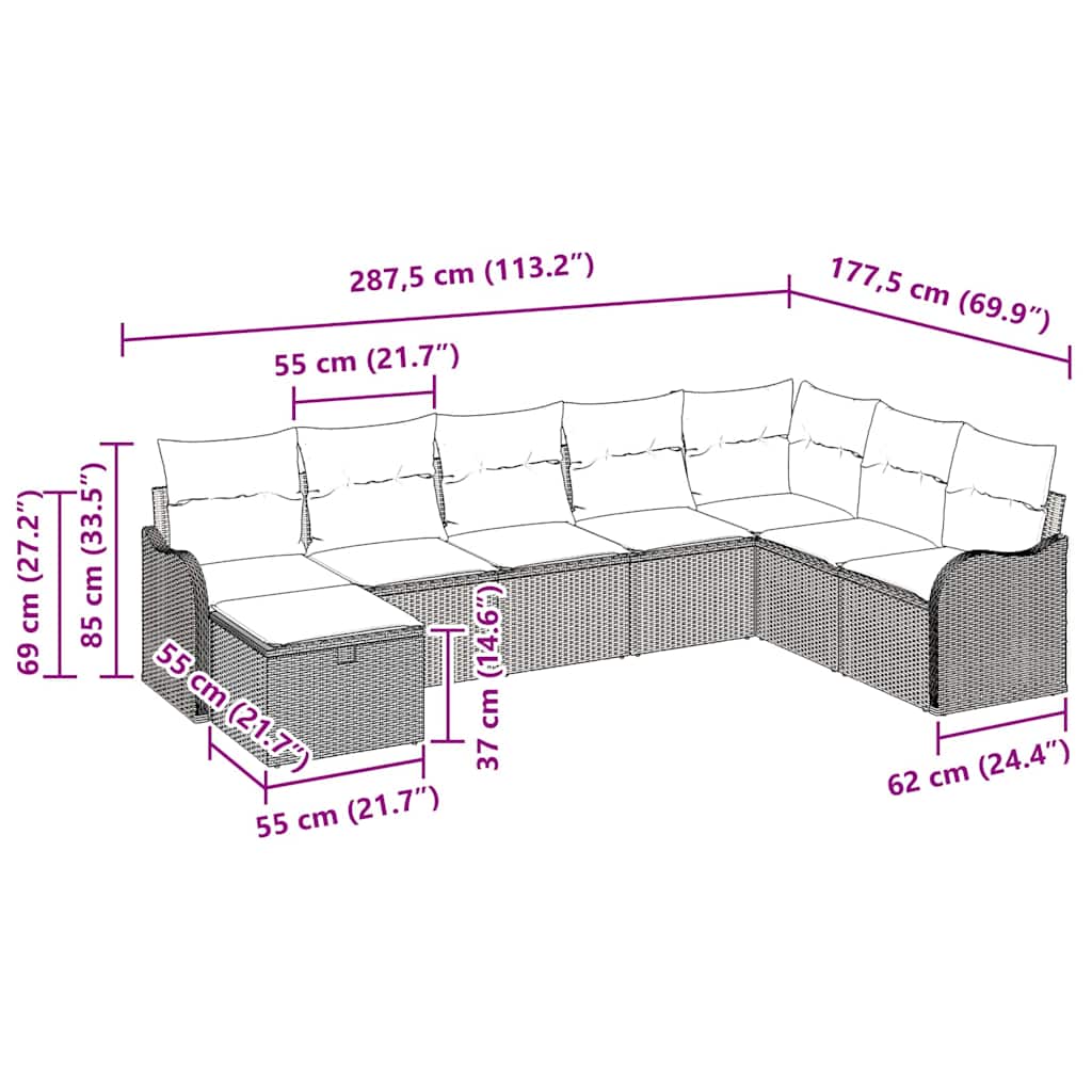 Conjunto de sofá de jardín con cojín 8 pcs Beige Poliratán
