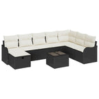 Conjunto de sofá de jardín con cojín 9 pcs Negro Poliratán
