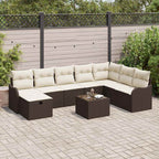 Conjunto de sofá de jardín con cojín 9 pcs Marrón Poliratán