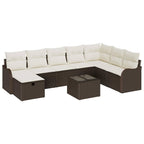 Conjunto de sofá de jardín con cojín 9 pcs Marrón Poliratán