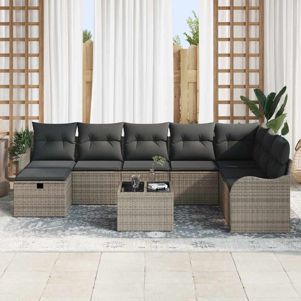 Conjunto de sofá de jardín con cojín 9 pcs Gris Poliratán