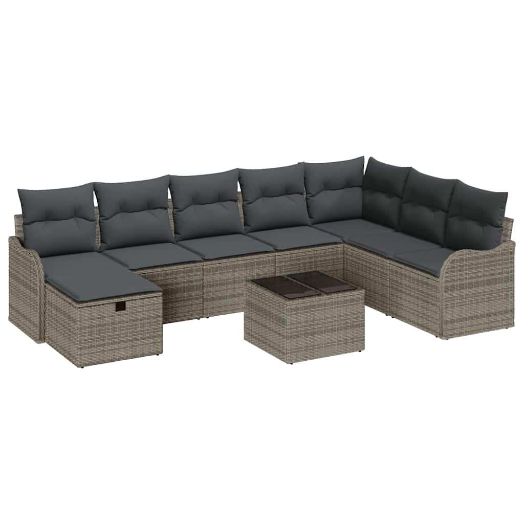 Conjunto de sofá de jardín con cojín 9 pcs Gris Poliratán