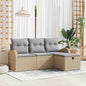Conjunto de sofá de jardim 4 peças Bege vime sintético