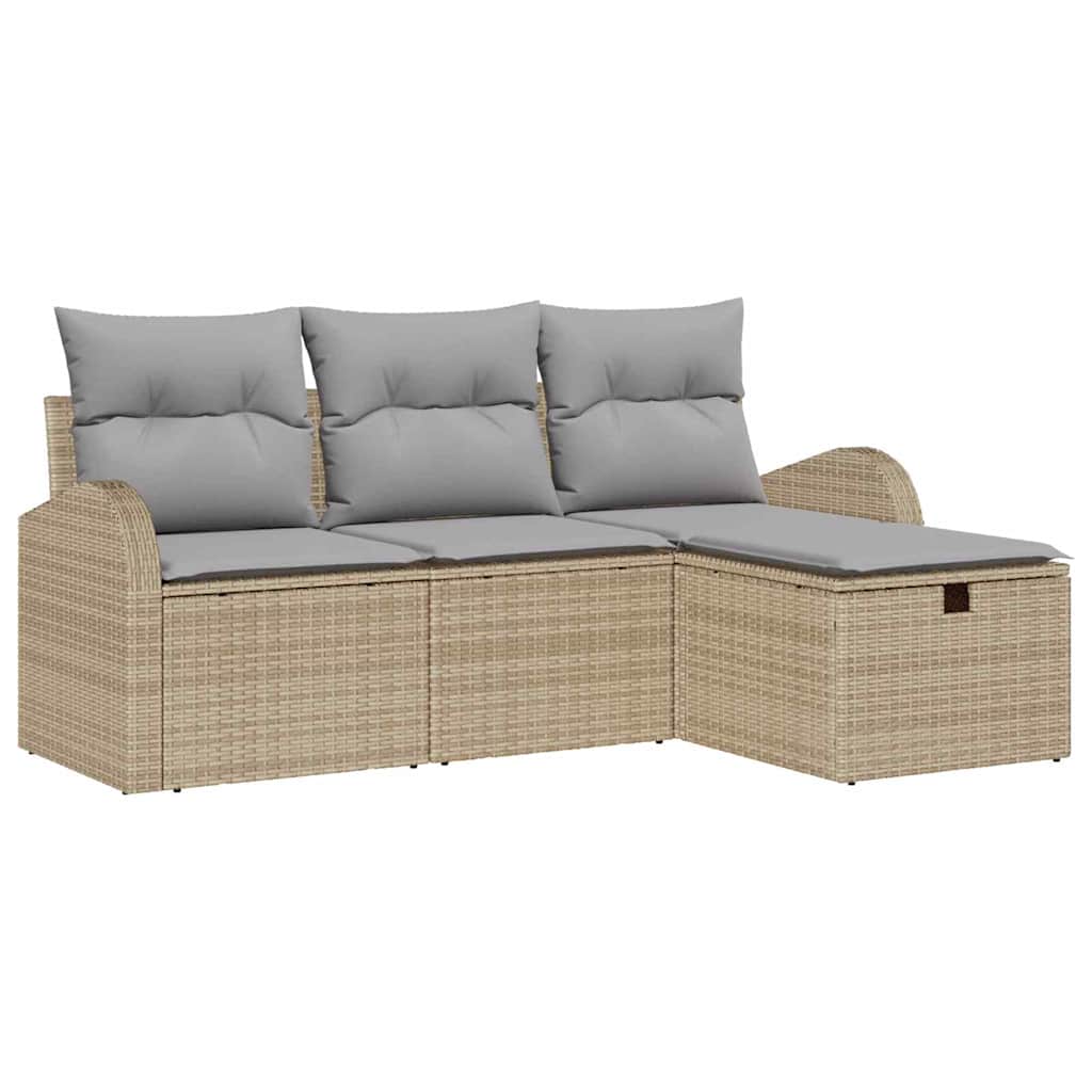 Conjunto de sofá de jardín 4 pcs Beige ratán sintético