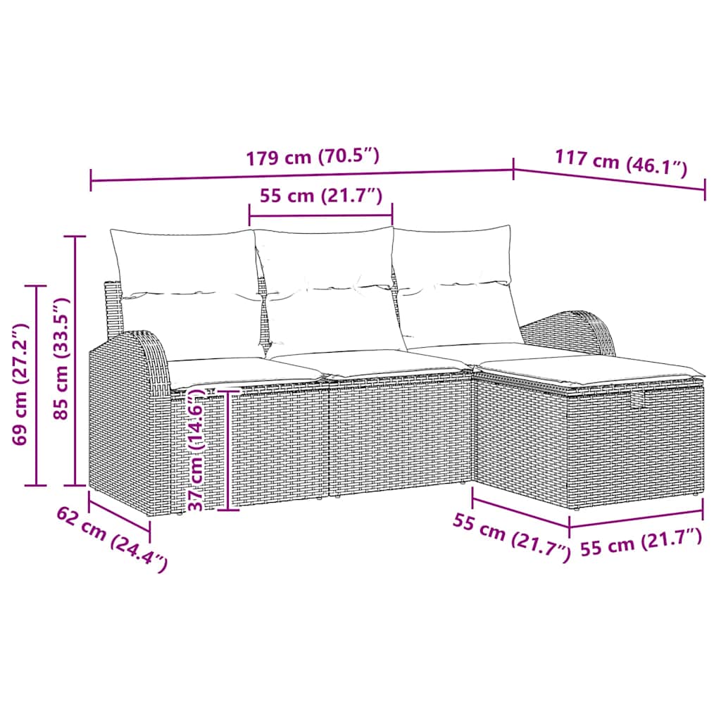 Conjunto de sofá de jardín 4 pcs Beige ratán sintético