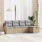 Conjunto de Sofás de Jardim com Almofadões 5 pçs Bege Polirratão