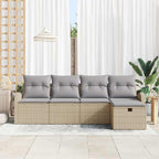 Conjunto de sofá de jardín con cojín 5 pcs Beige Poliratán