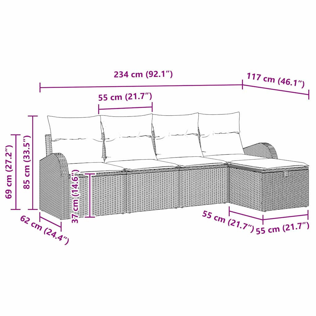 Conjunto de sofá de jardín con cojín 5 pcs Beige Poliratán