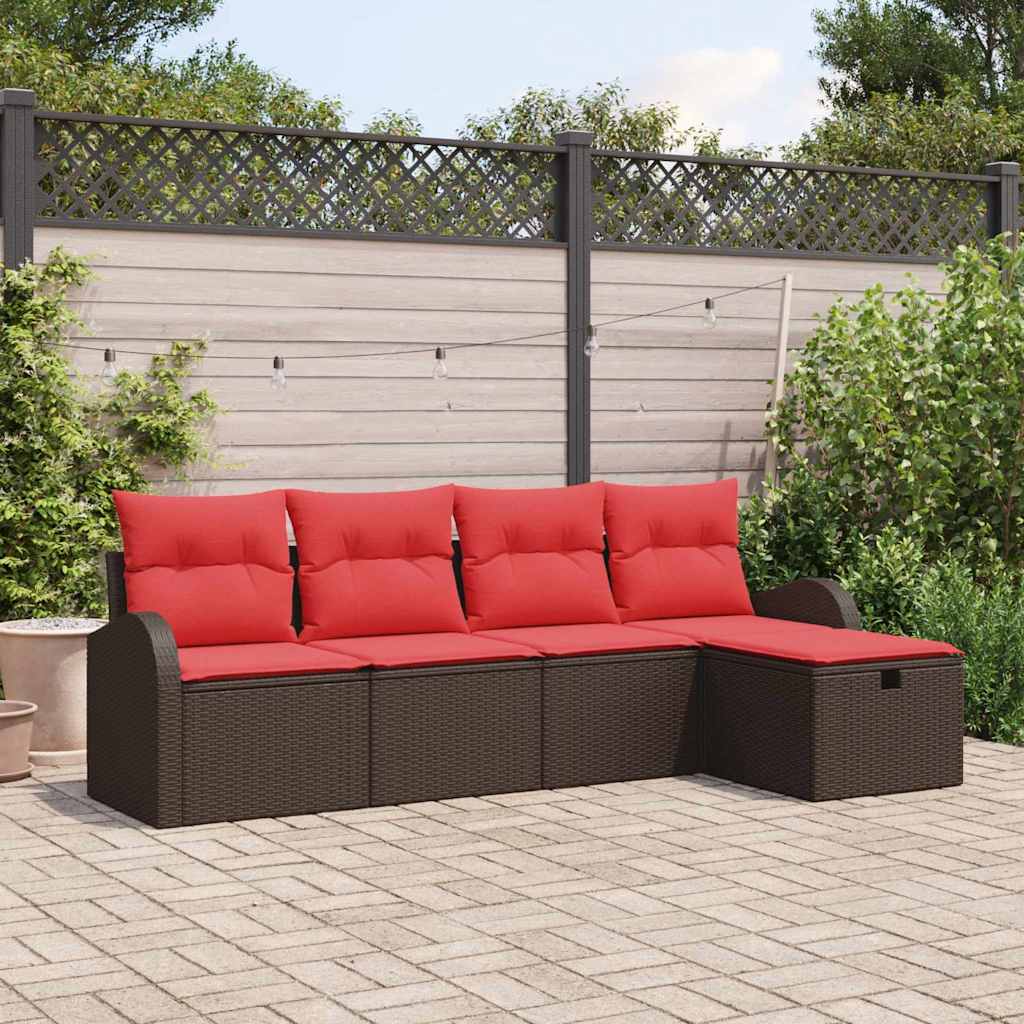 Conjunto de sofá de jardín 5 pcs Marrón ratán sintético
