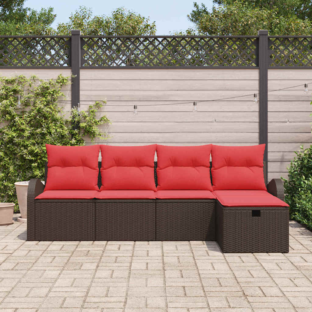 Conjunto de sofá de jardín 5 pcs Marrón ratán sintético
