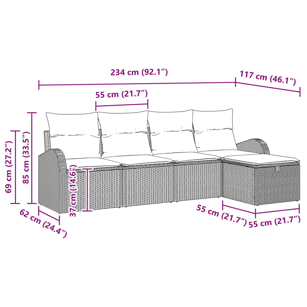 5-piece garden sofa set Brown poly rattan