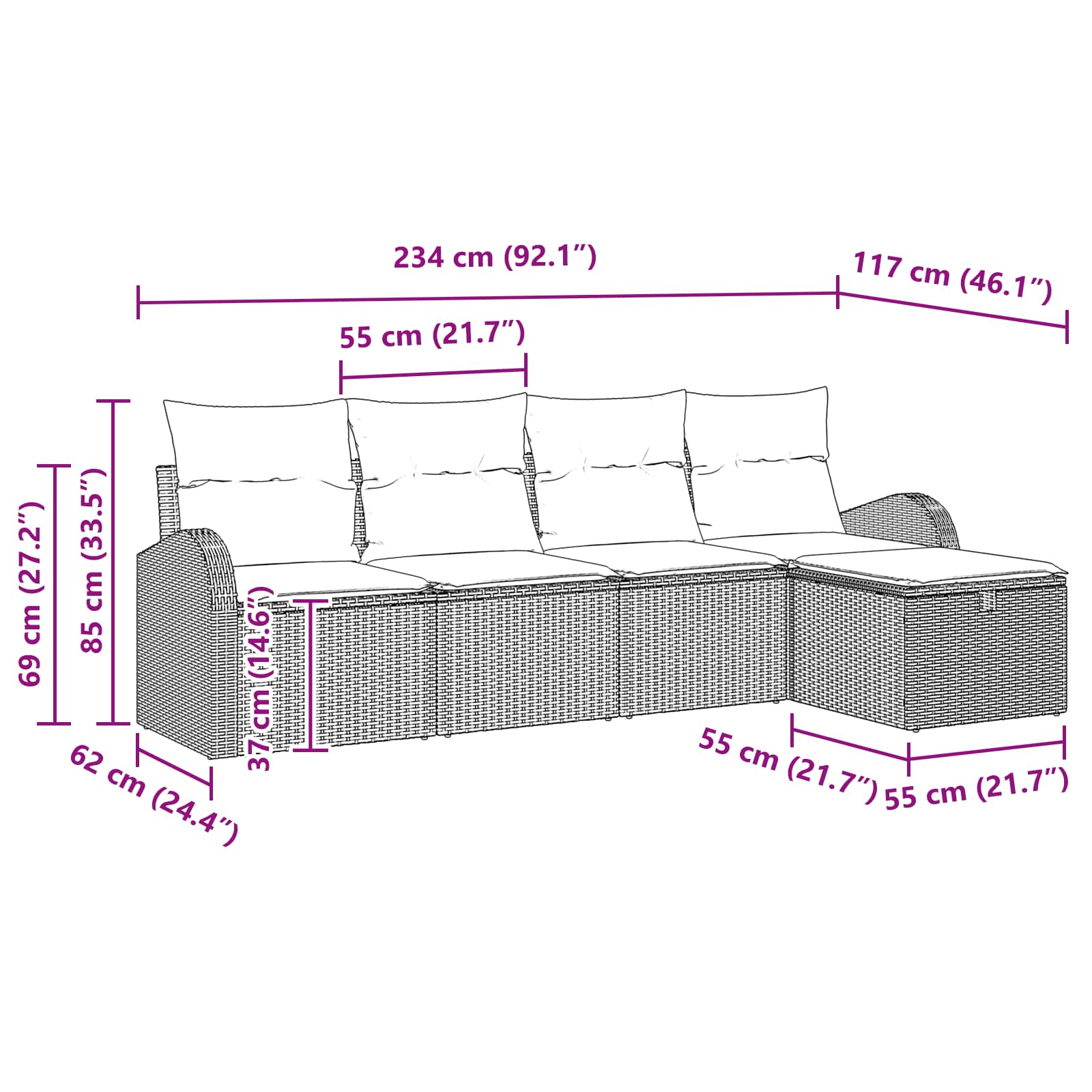 5-piece garden sofa set Brown poly rattan