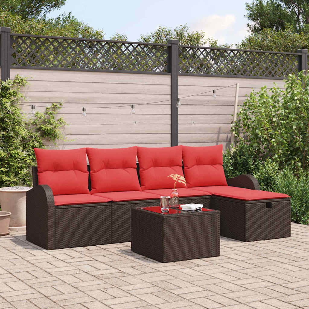 Conjunto de sofá de jardín 5 pcs Marrón ratán sintético