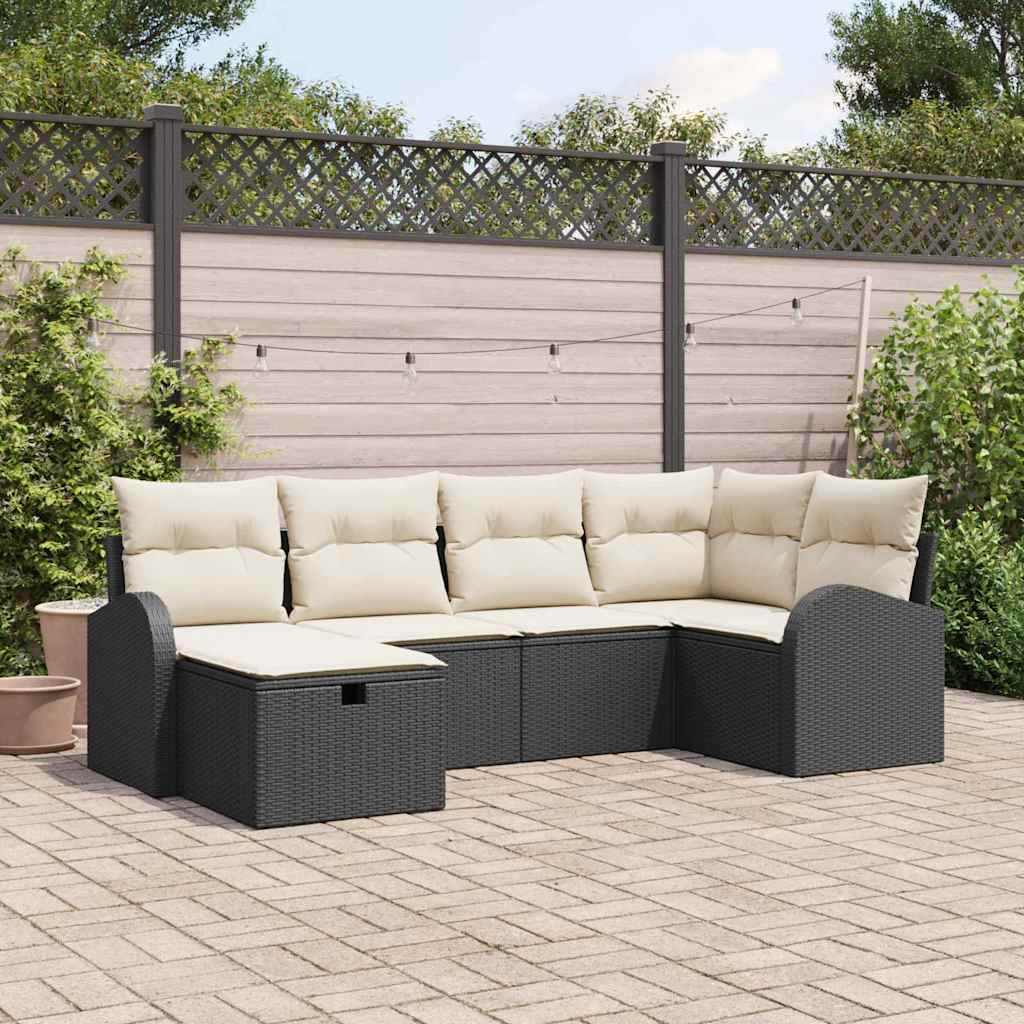 Conjunto de sofá de jardim com almofada 6 pcs Bege Polirratan