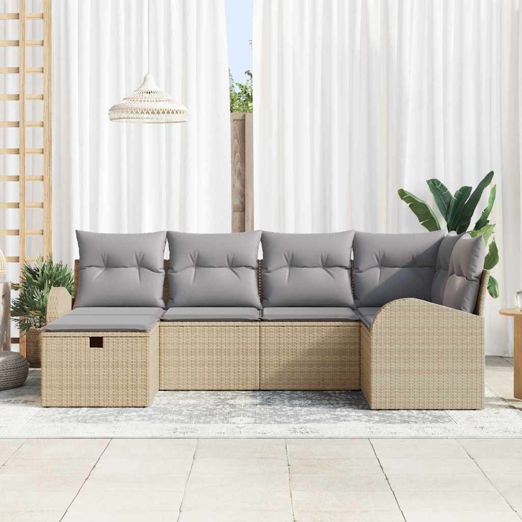 Conjunto de sofá de jardín con cojín 6 pcs Beige Poliratán