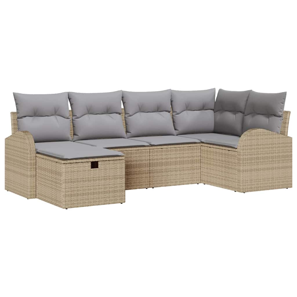 Conjunto de sofá de jardín con cojín 6 pcs Beige Poliratán