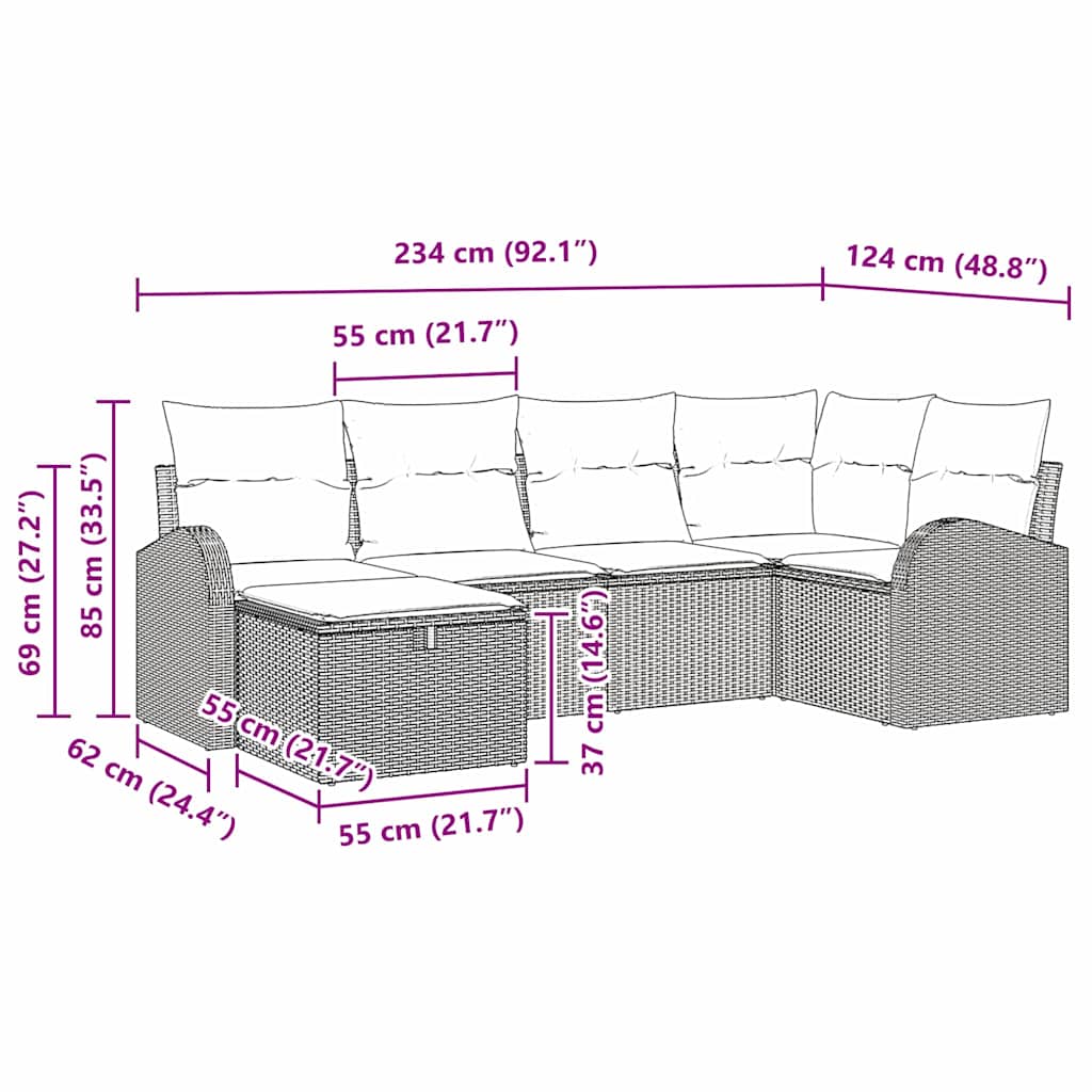 Conjunto de sofá de jardín con cojín 6 pcs Beige Poliratán