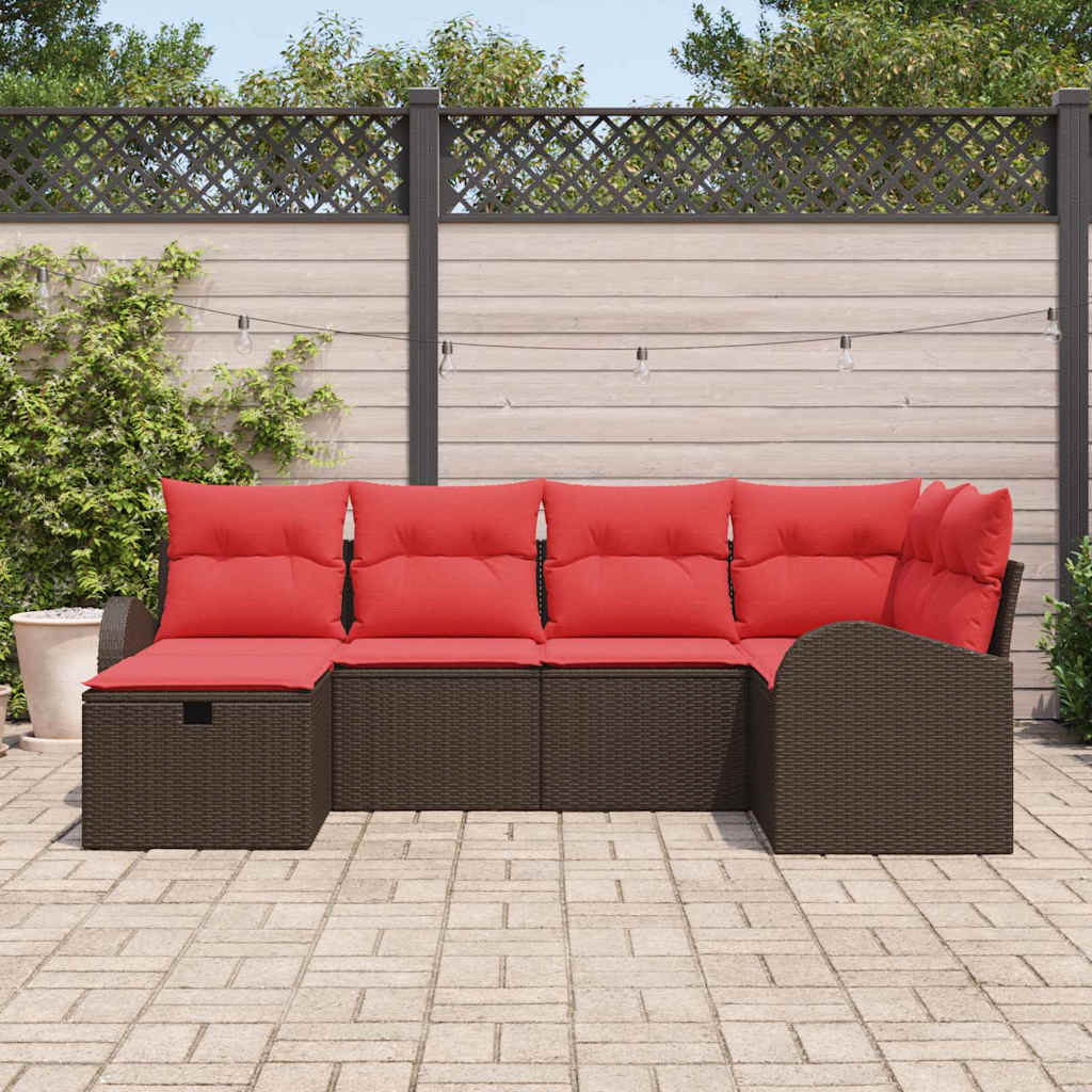 Conjunto de sofá de jardín 6 pcs Marrón ratán sintético